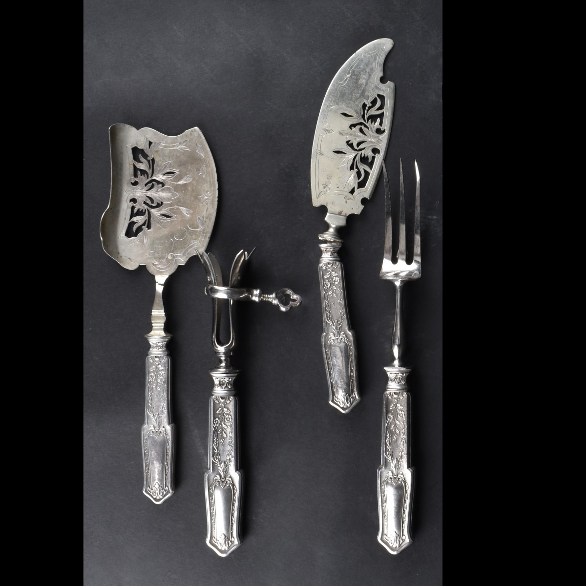 4 French 800 Silver Hollow Handle Serving Pieces