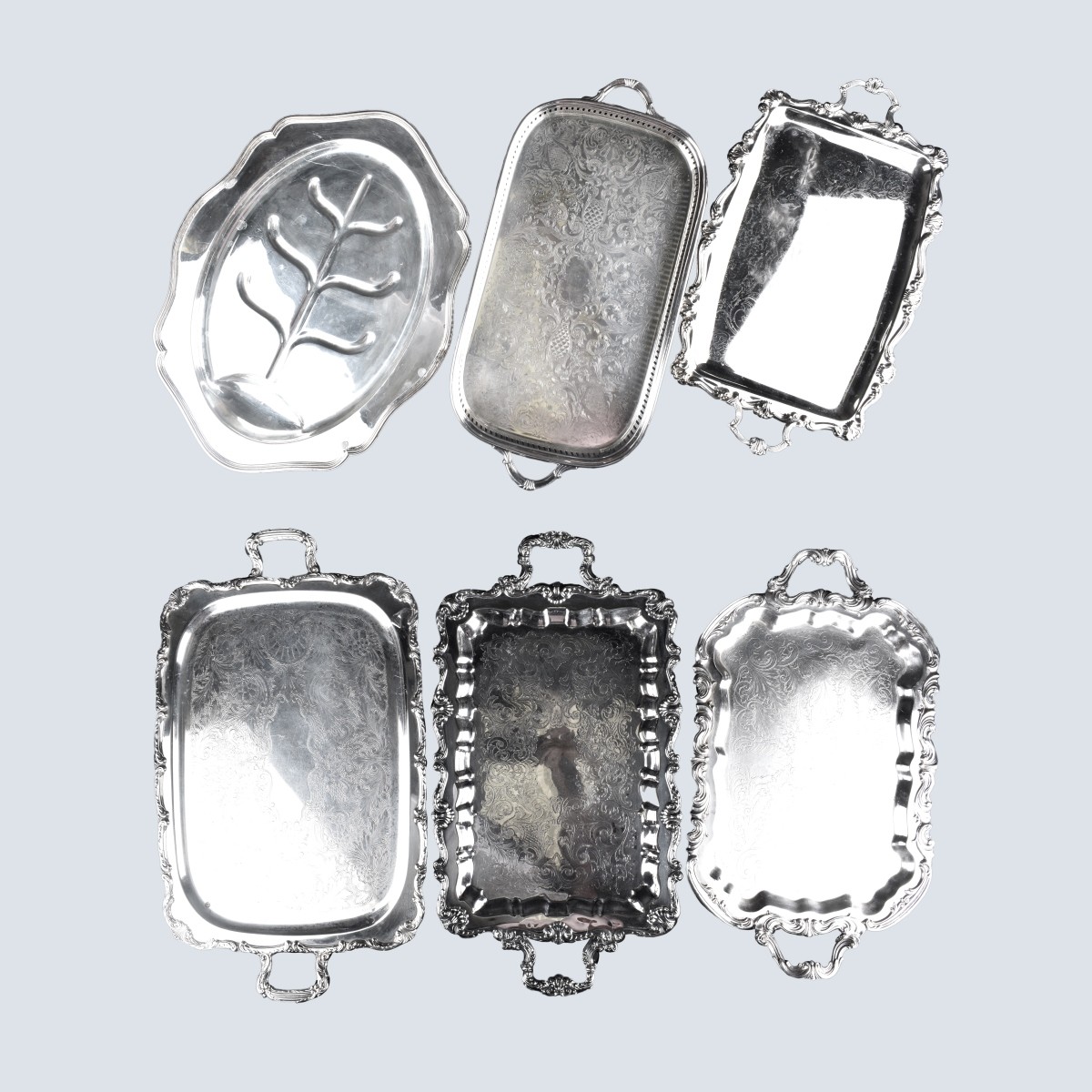 Six (6) Large Silverplate Serving Trays