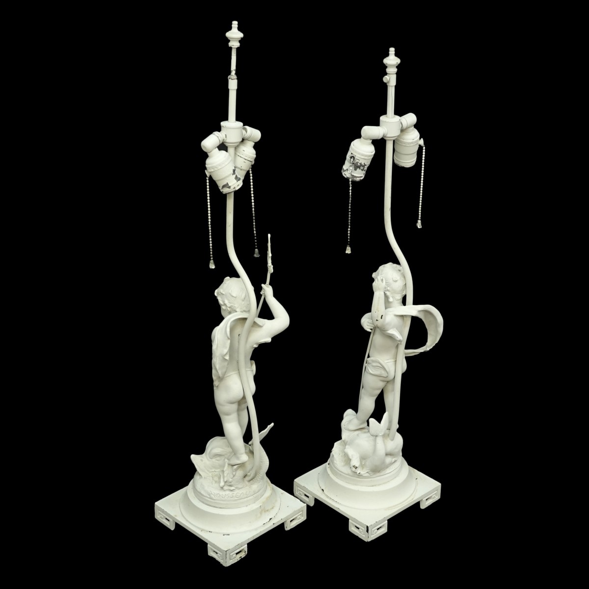 2 V. Rousseau (1865-1954) Metal Sculpture Lamps