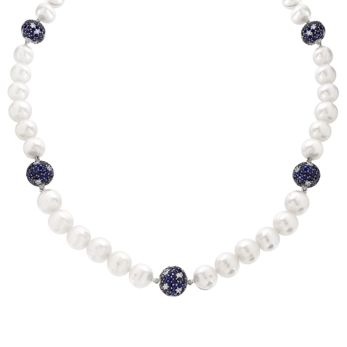 Sapphire, Diamond, Pearl and 18K Necklace