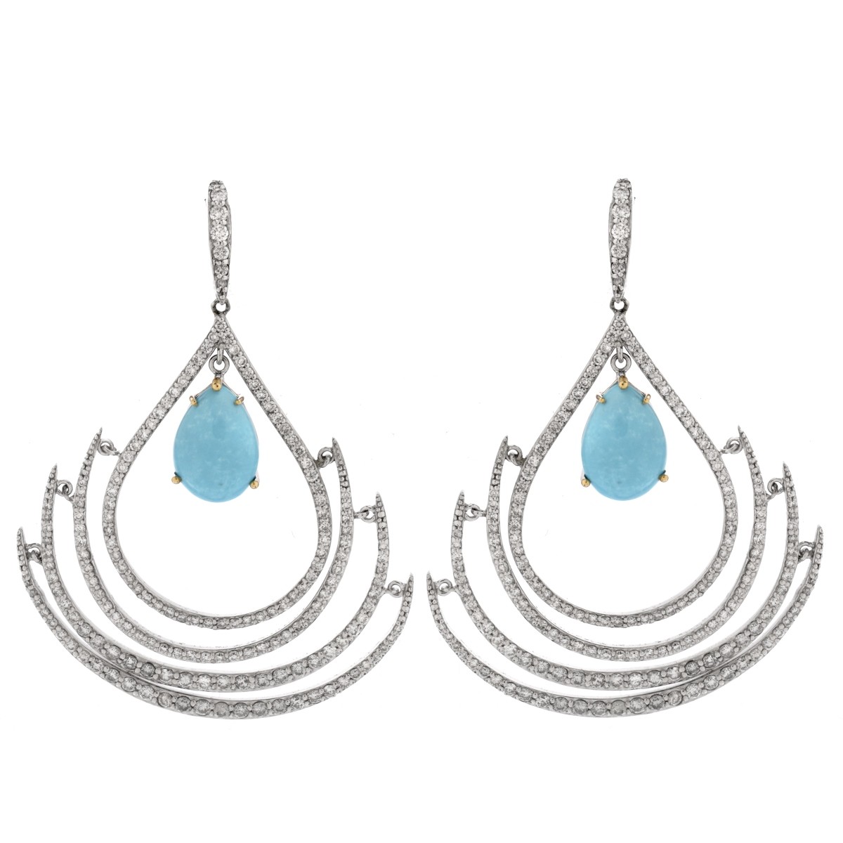 Diamond, Turquoise and 14K Earrings.