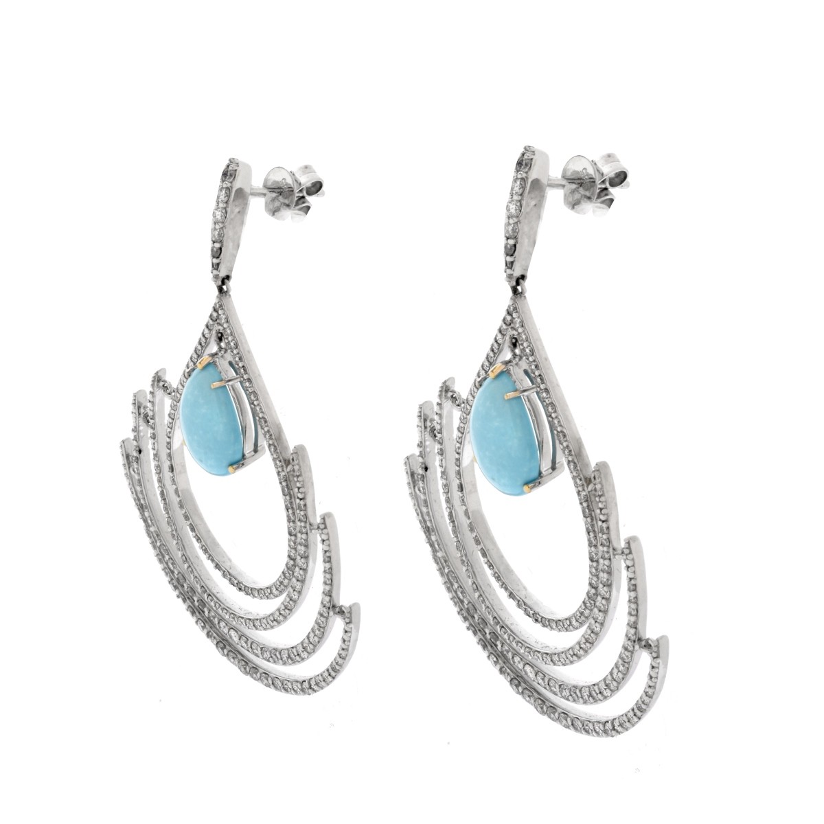 Diamond, Turquoise and 14K Earrings.