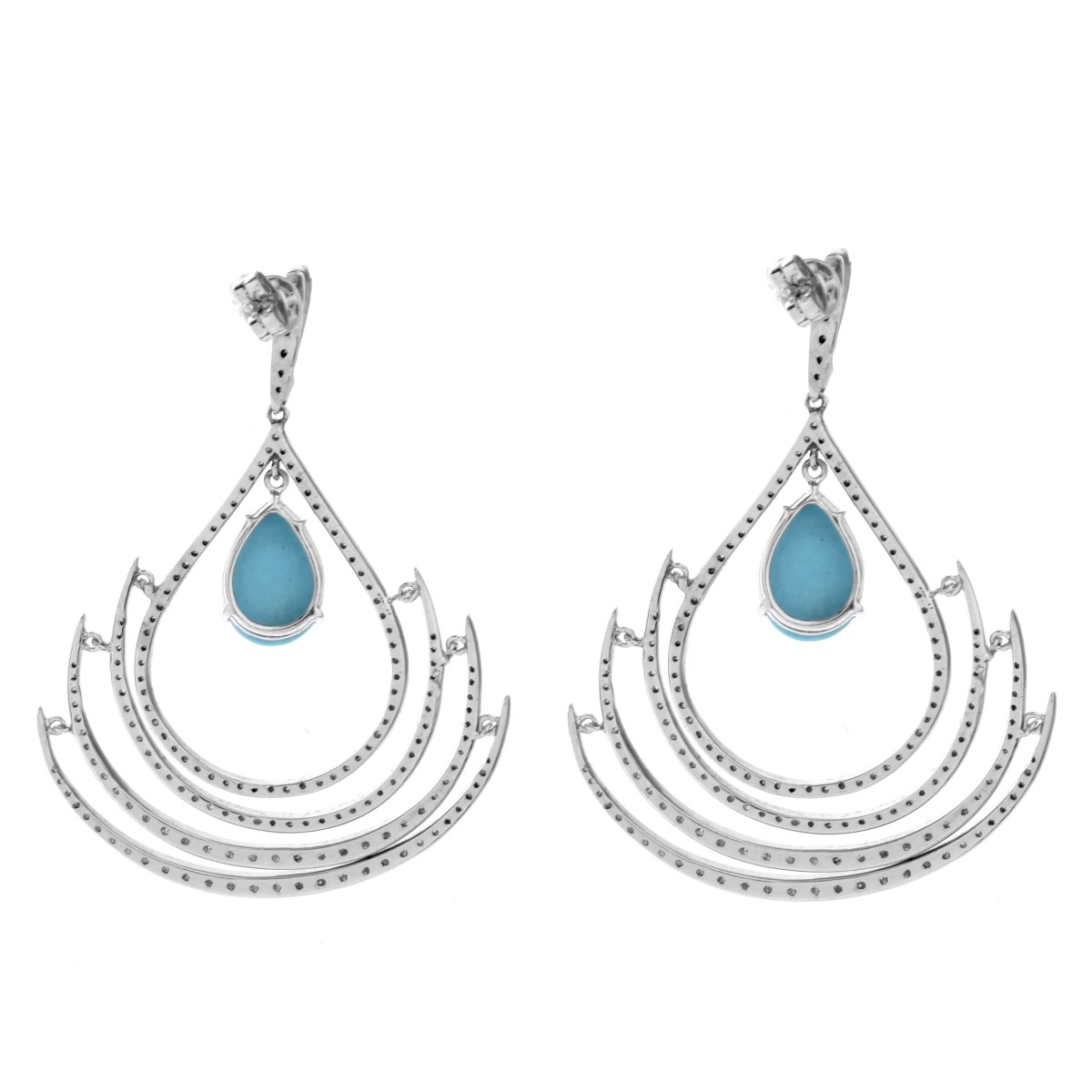 Diamond, Turquoise and 14K Earrings.