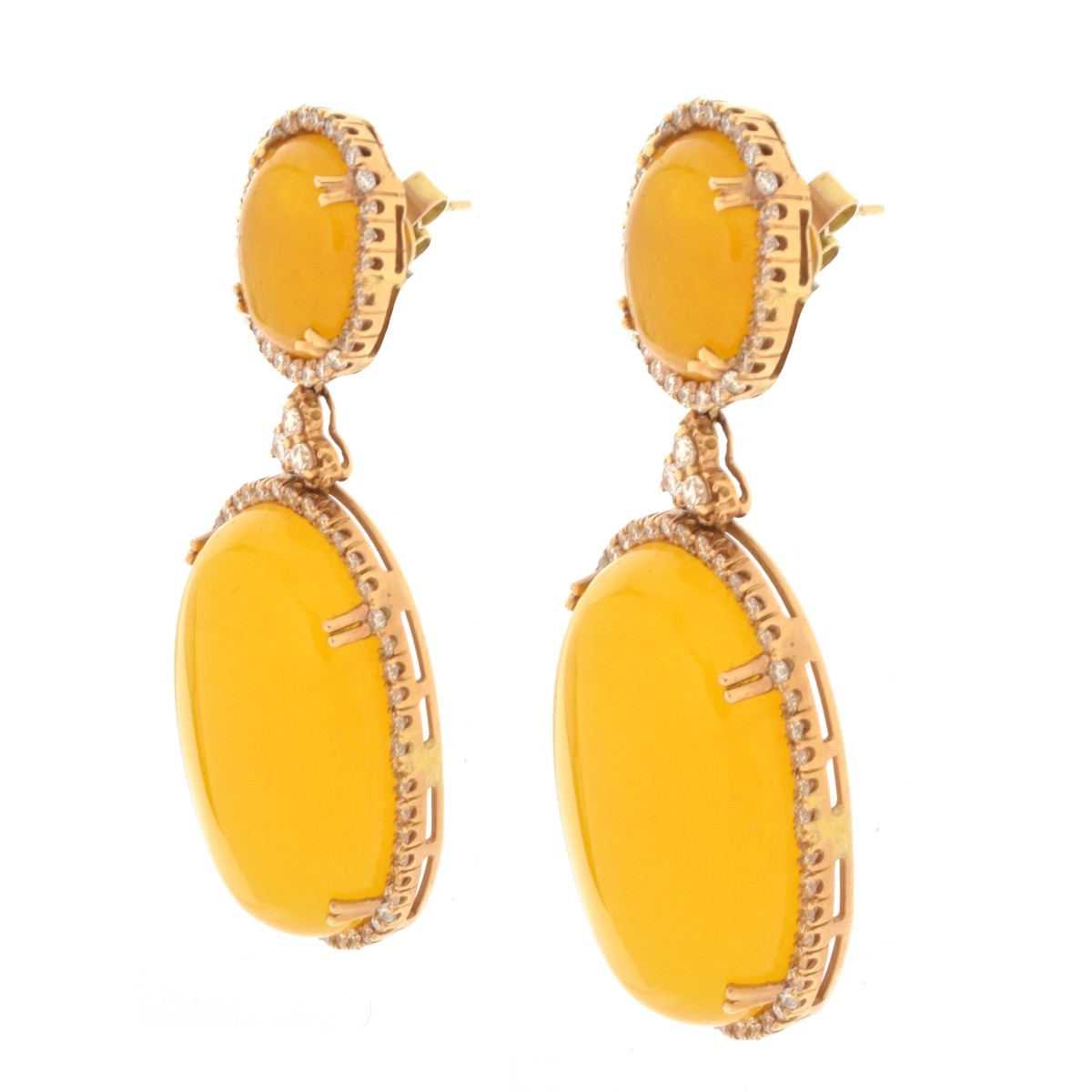 Diamond, Agate and 18K Earrings