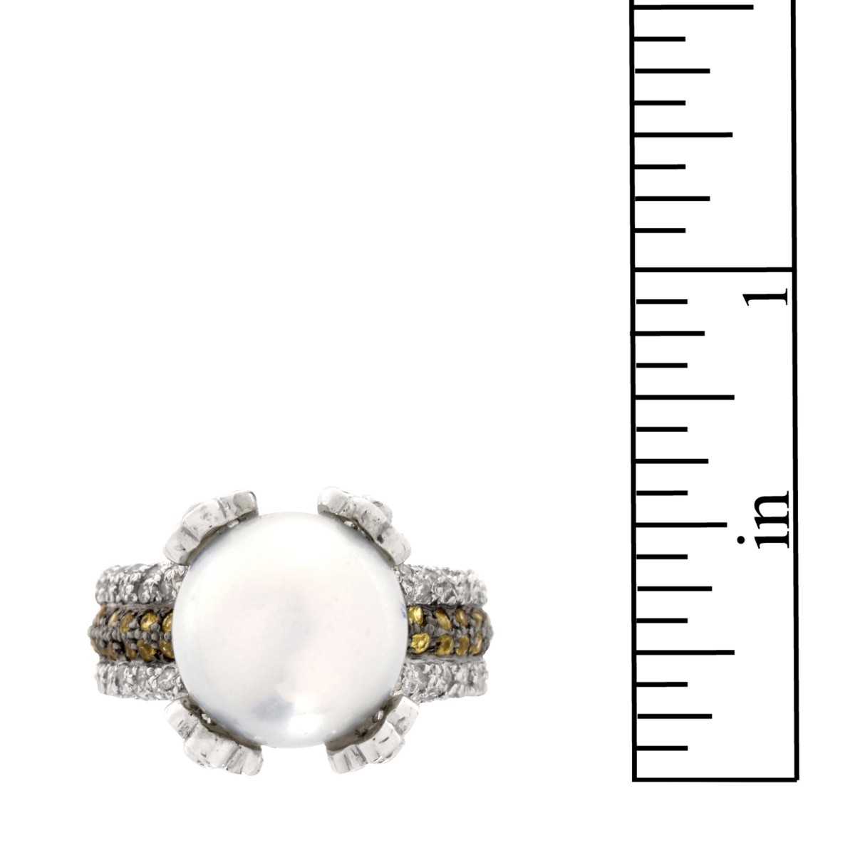 Pearl, Diamond, Sapphire and 18K Ring