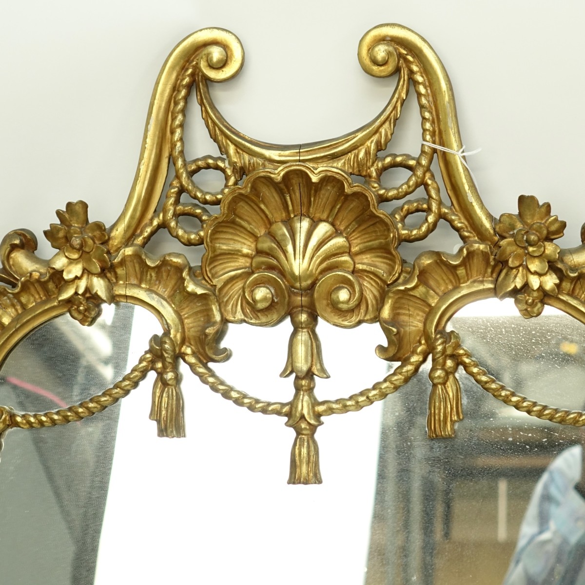 Antique Gilt Wood Carved Shell Mirror