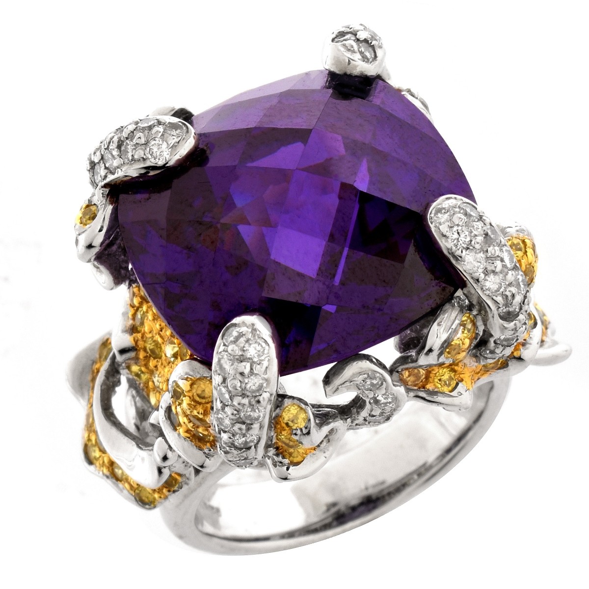Amethyst, Diamond, Sapphire and 14K Ring