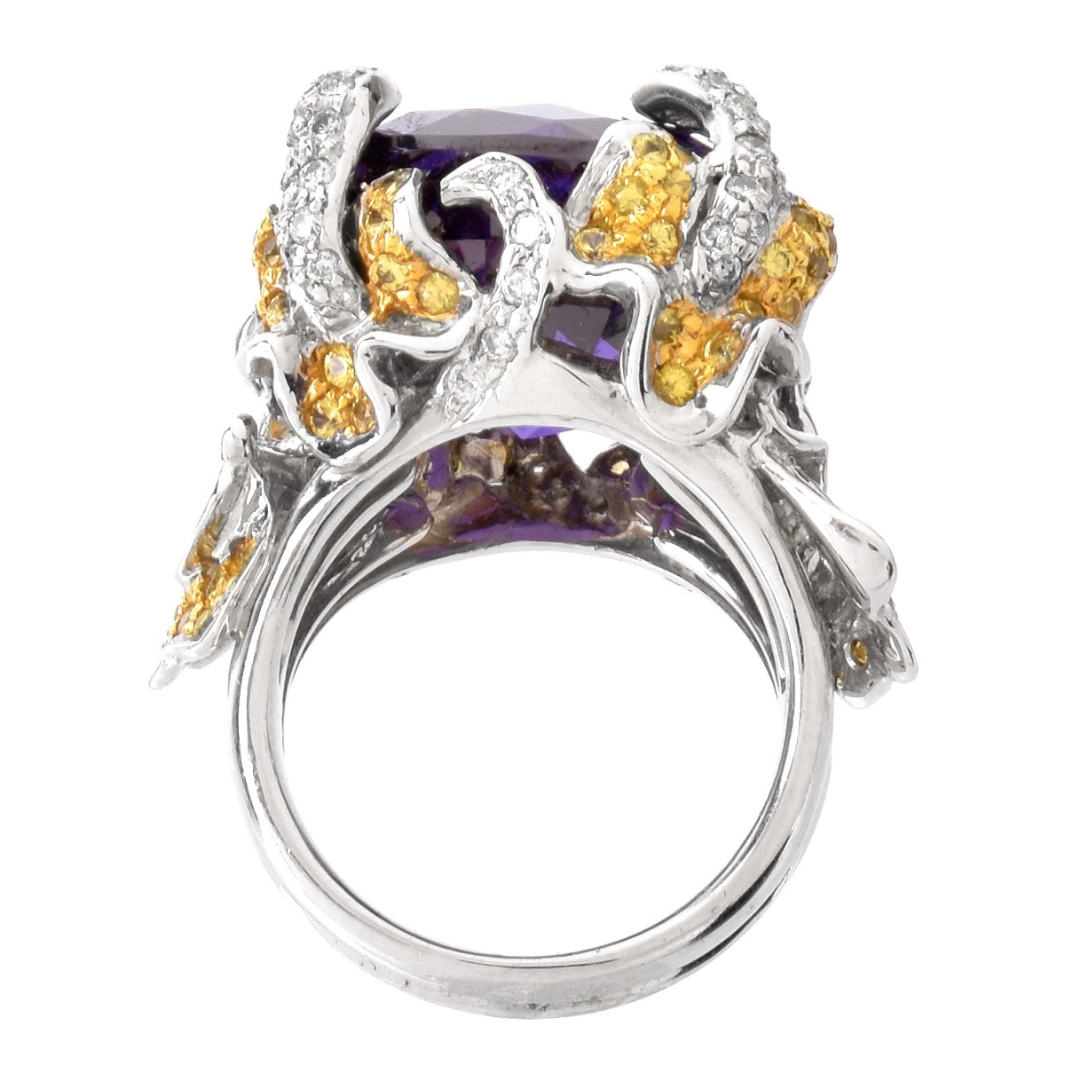 Amethyst, Diamond, Sapphire and 14K Ring