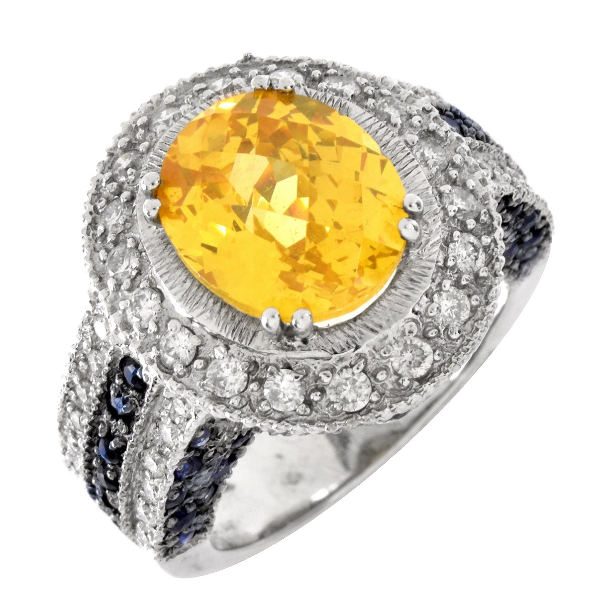 Citrine, Diamond, Sapphire and 18K Ring