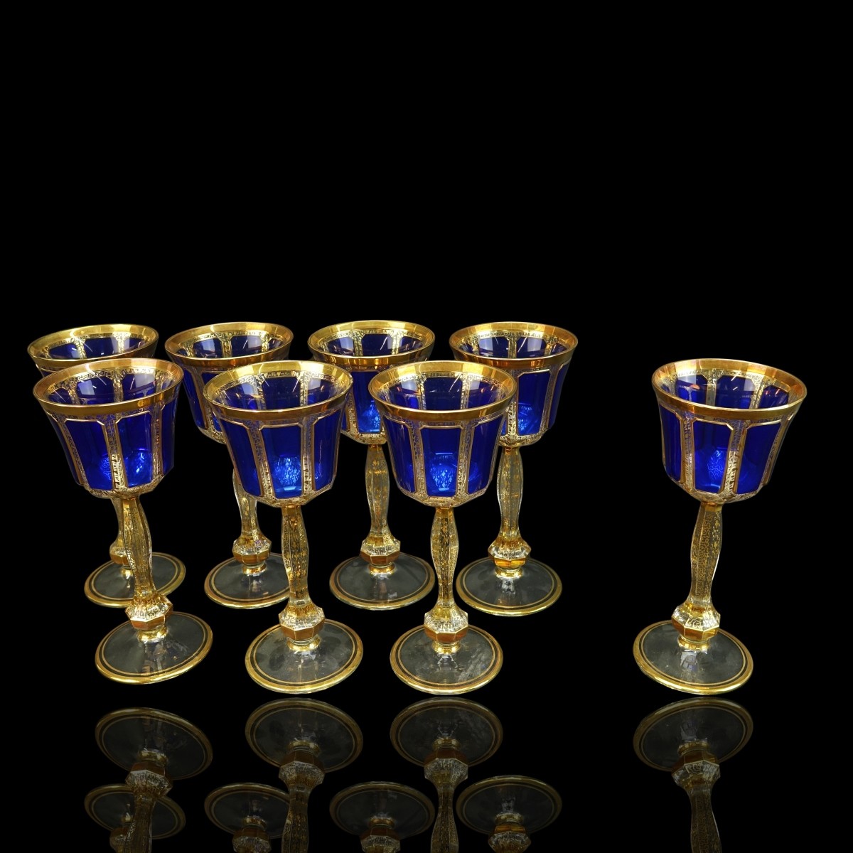 Eight Moser Stemmed Goblets