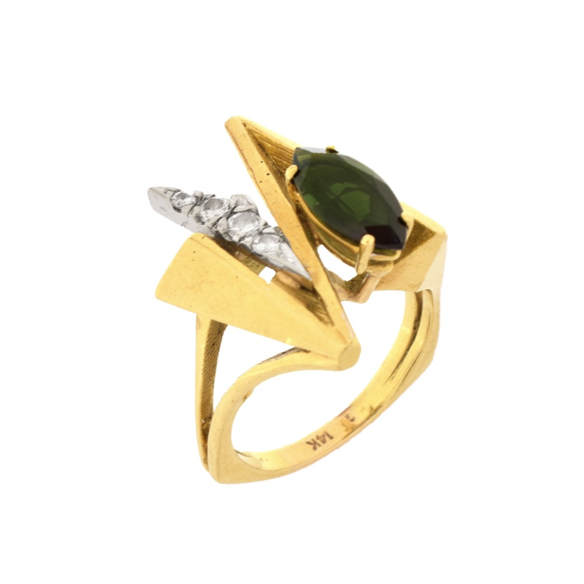 Retro Diamond, Tourmaline and 14K Ring