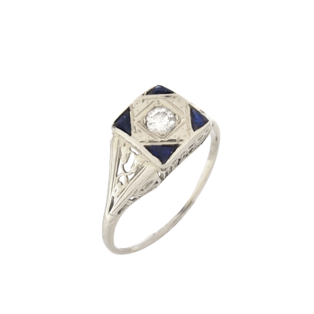 Art Deco Diamond Sapphire and 14K Ring