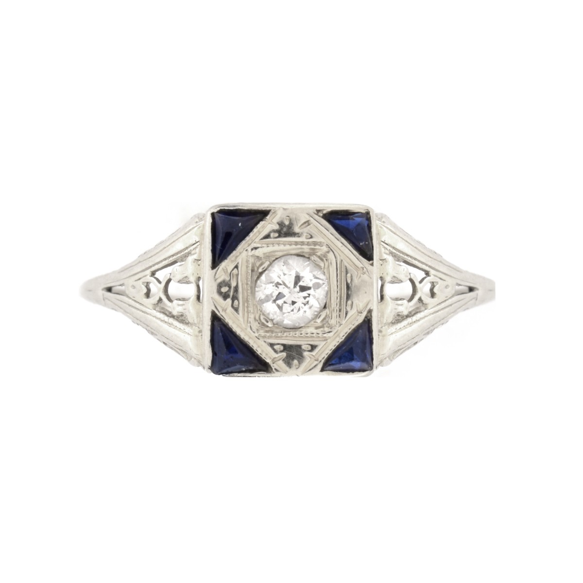 Art Deco Diamond Sapphire and 14K Ring