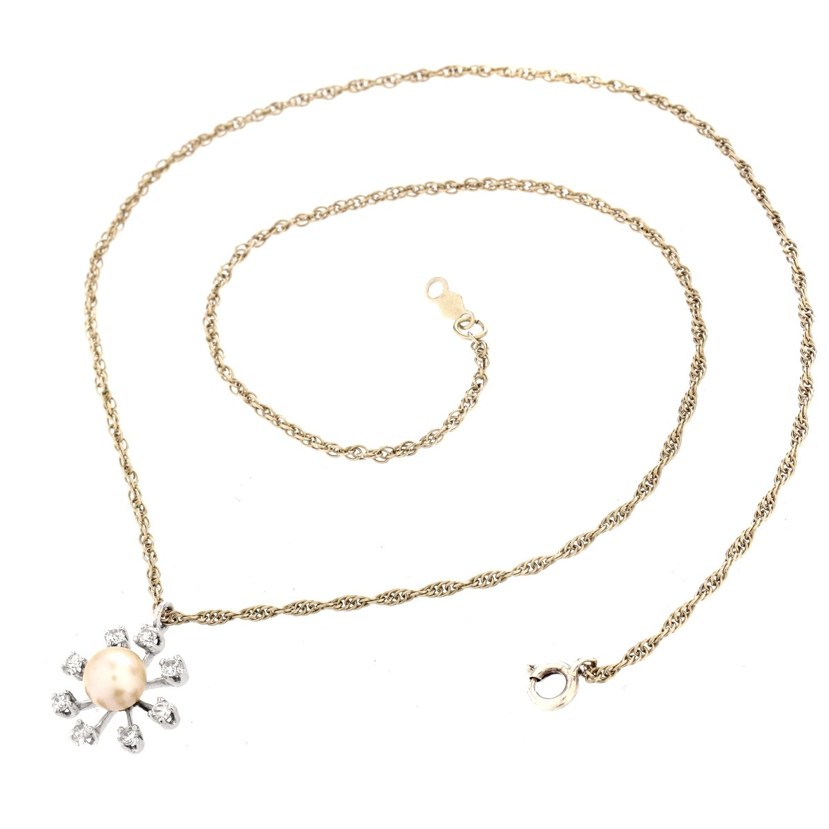 Diamond, Pearl and 14K Necklace