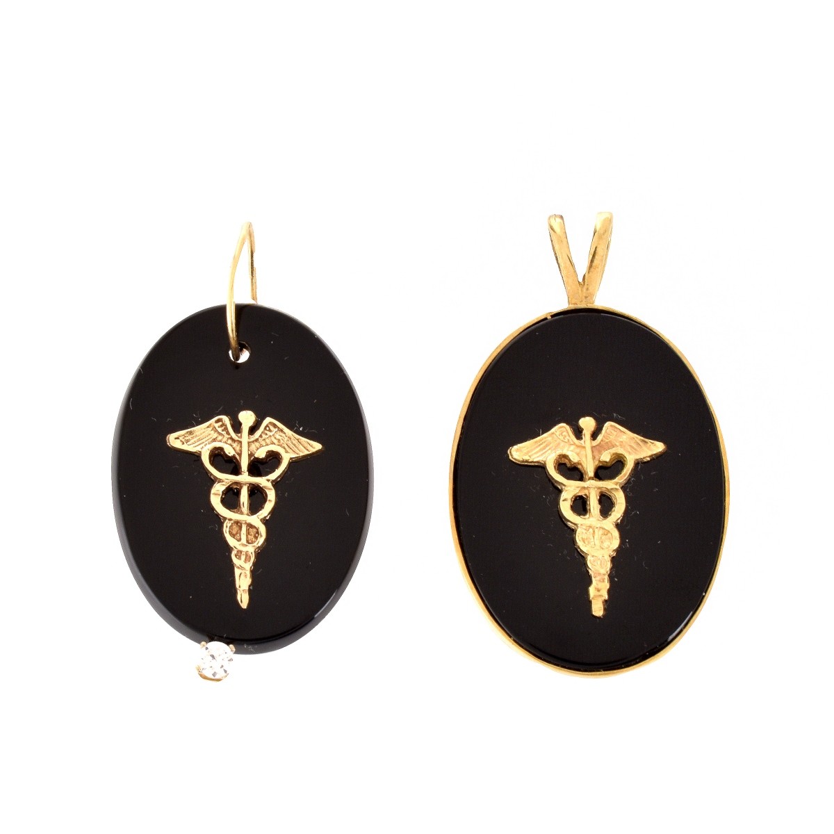 Two Onyx and 14K Pendants