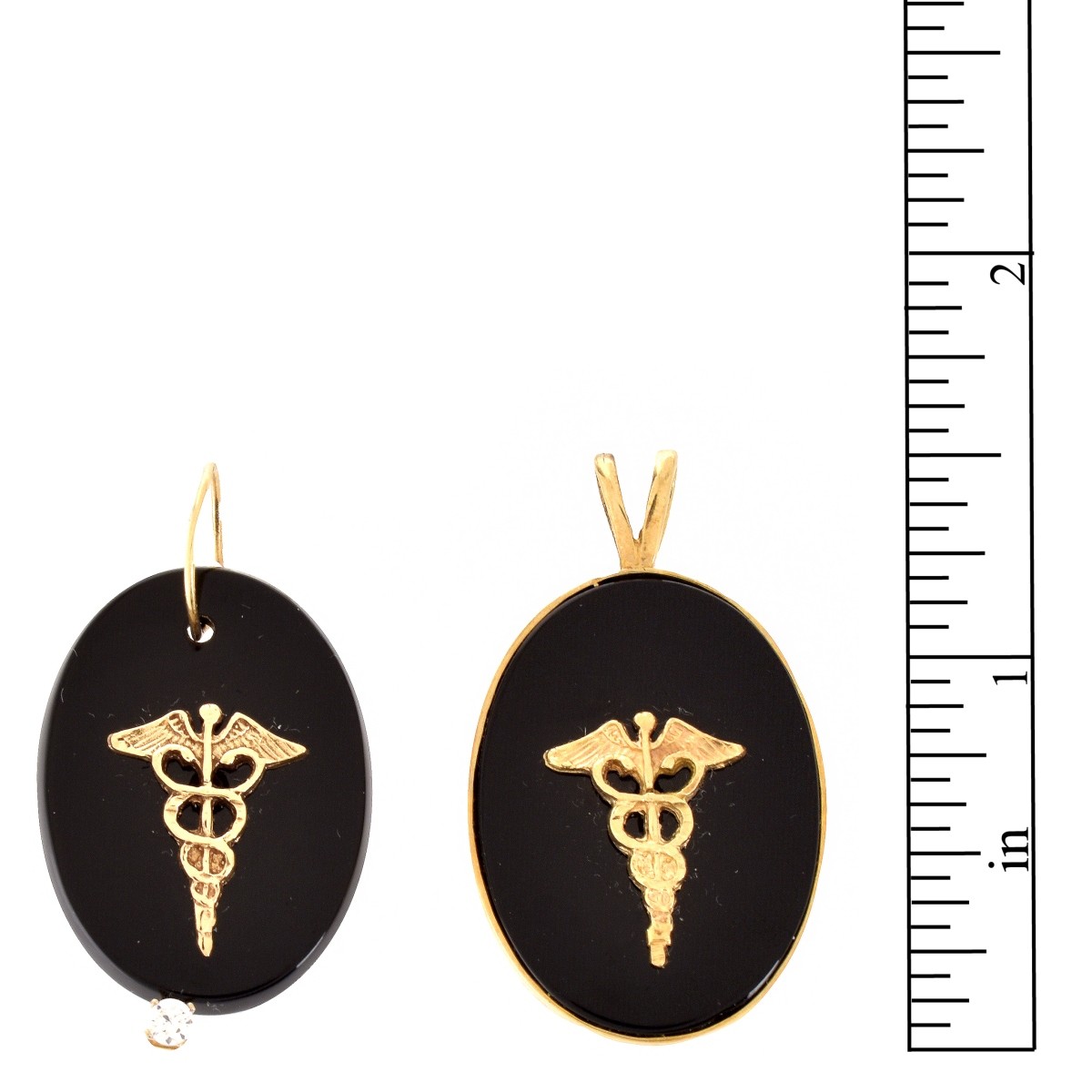 Two Onyx and 14K Pendants