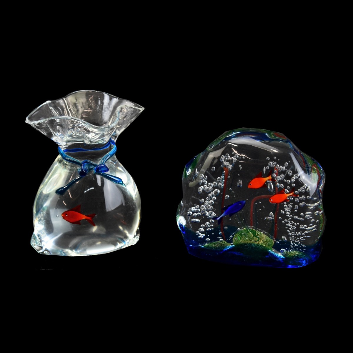 Two (2) Murano Art Glass Aquarium