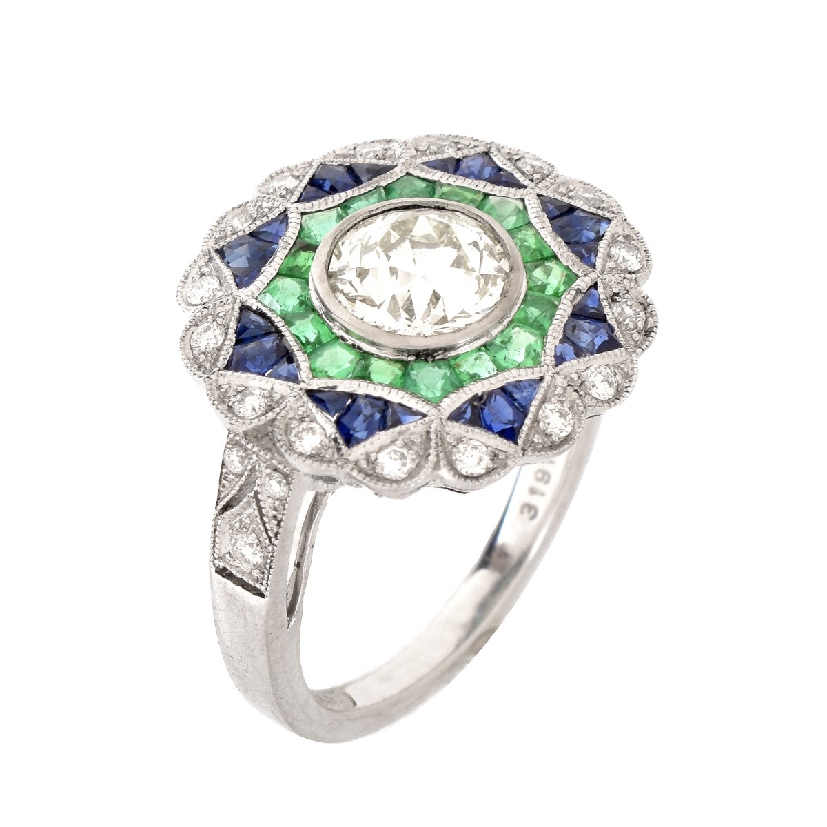 Diamond, Sapphire, Emerald and Platinum Ring