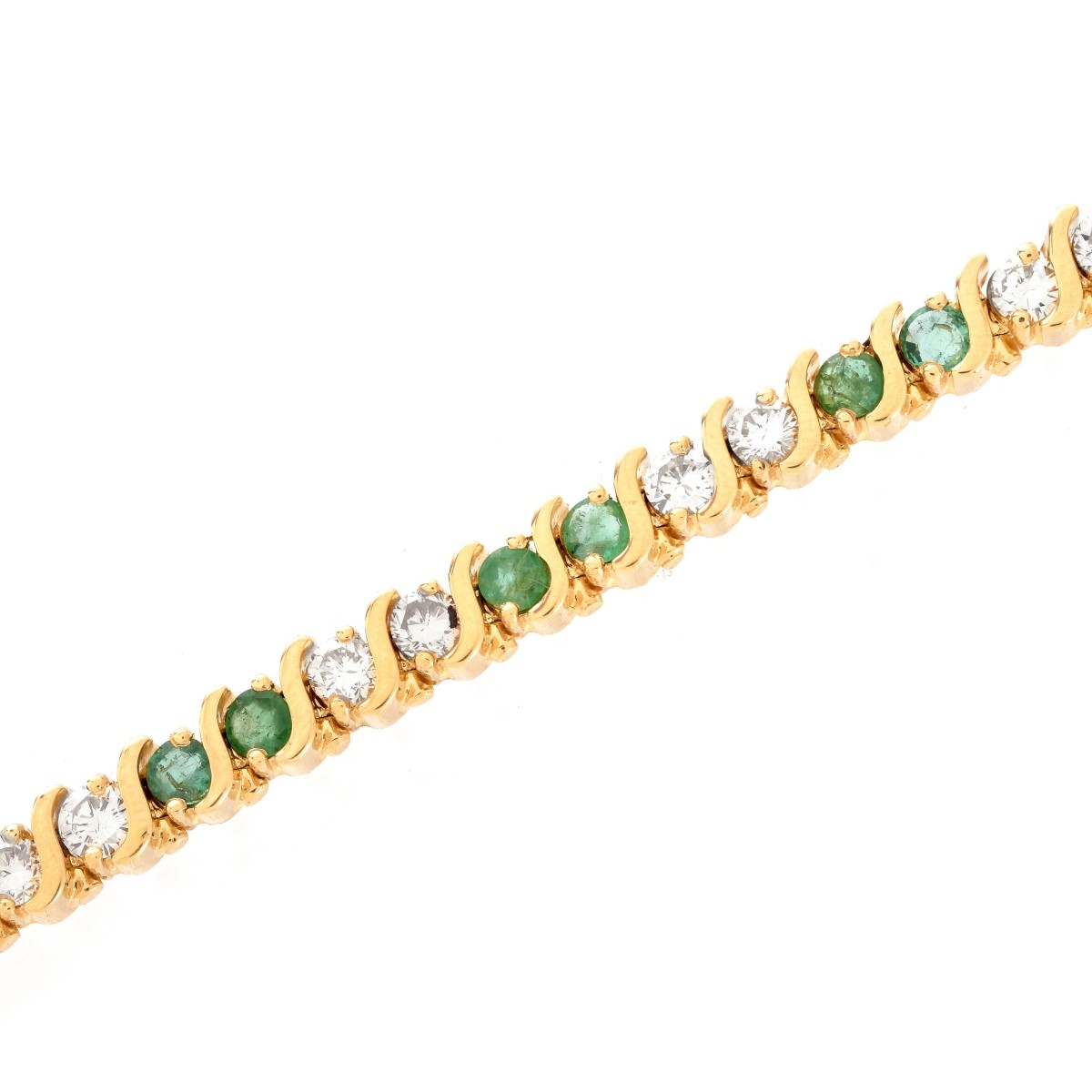 Diamond, Emerald and 14K Bracelet