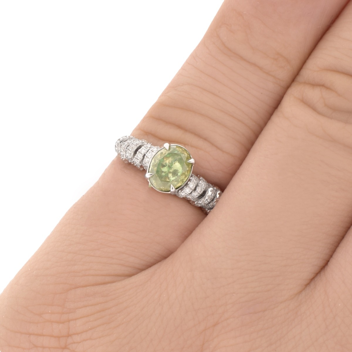 AGL Green Diamond and 18K Ring