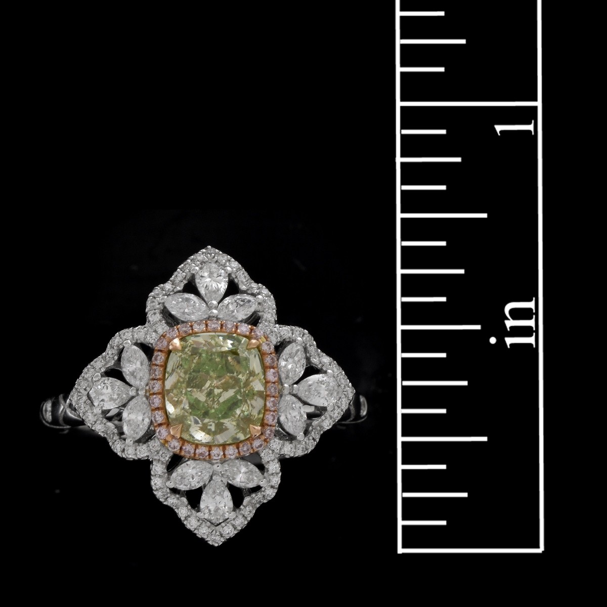 AGL Green Diamond and 18K Ring