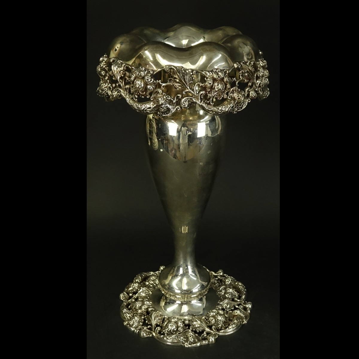 19C Lg Meridian Sterling Floral Vase