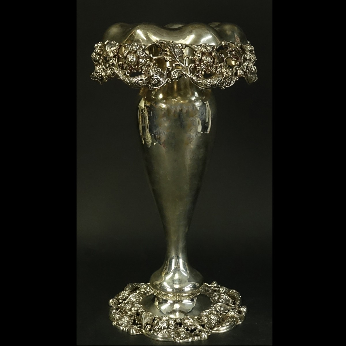 19C Lg Meridian Sterling Floral Vase