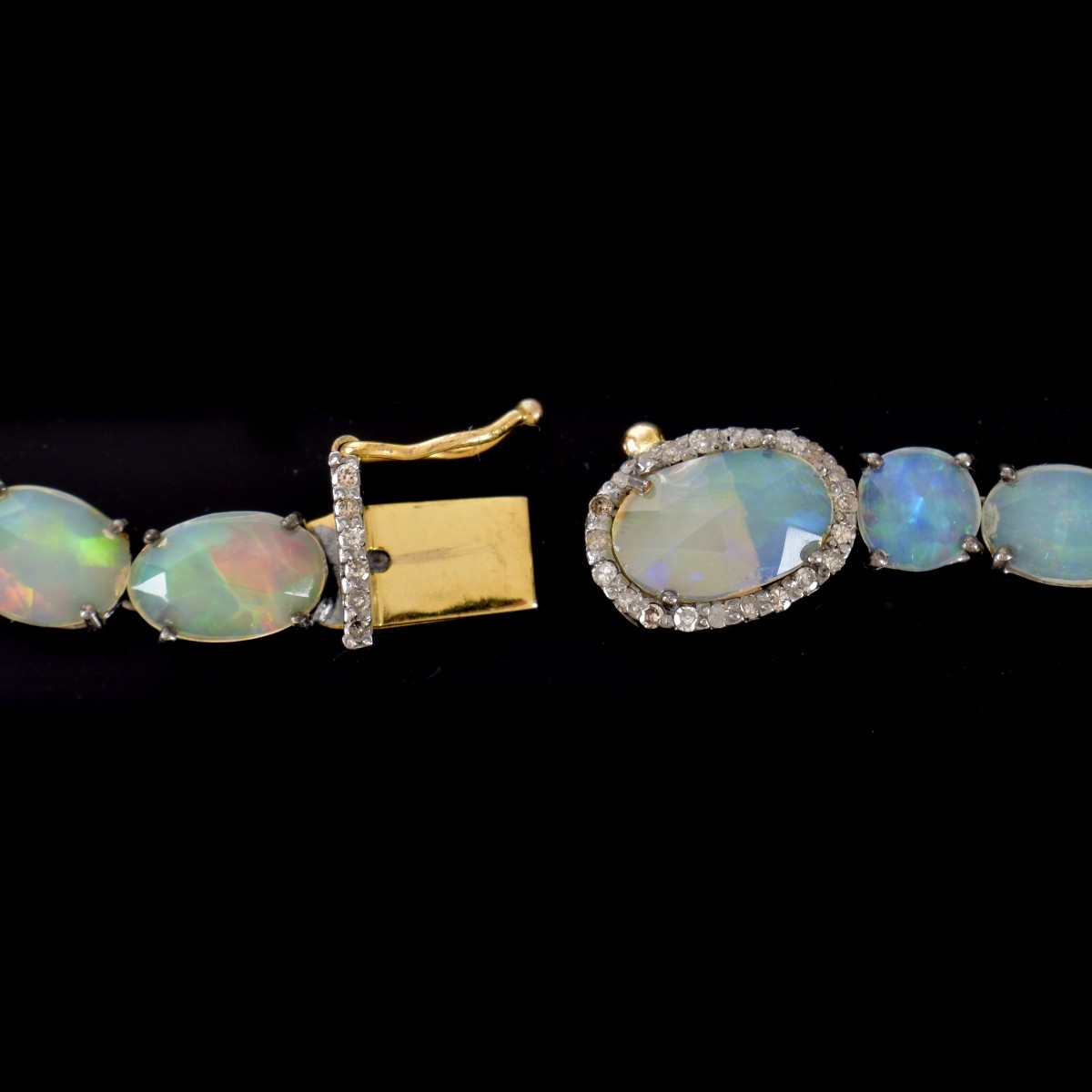 Vintage Opal, Diamond and Silver Necklace