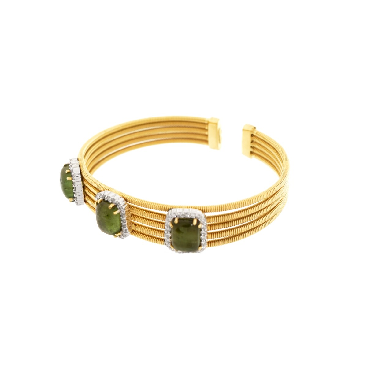 Tourmaline, Diamond and 18K Bangle