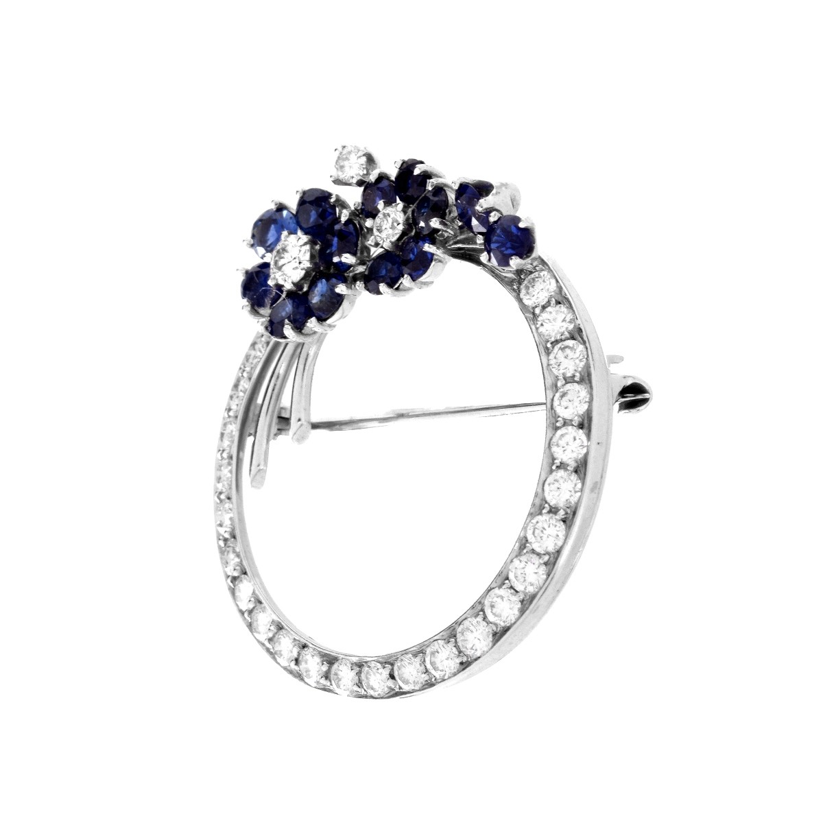 Diamond, Sapphire and 18K Brooch