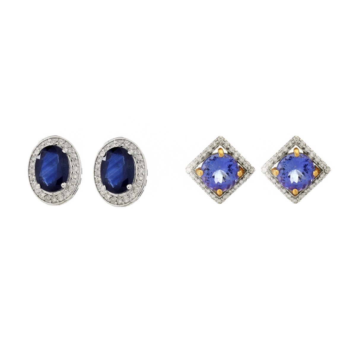 Two Pair of Gemstone and Diamond Ear Studs