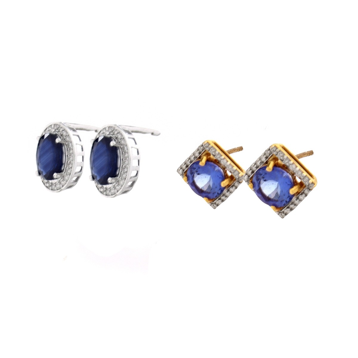 Two Pair of Gemstone and Diamond Ear Studs