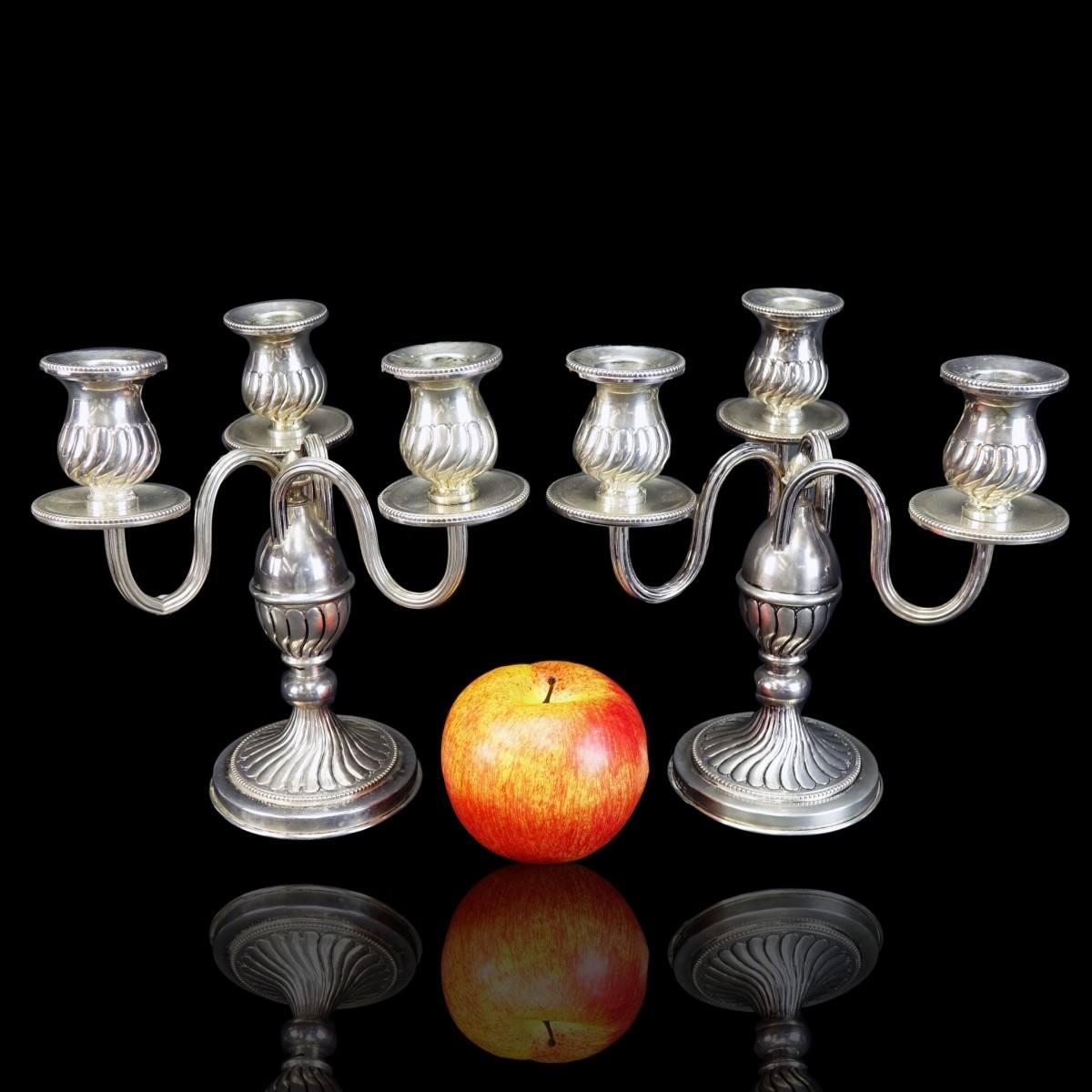 Pr Continental Silver 3 Arm Candelabra