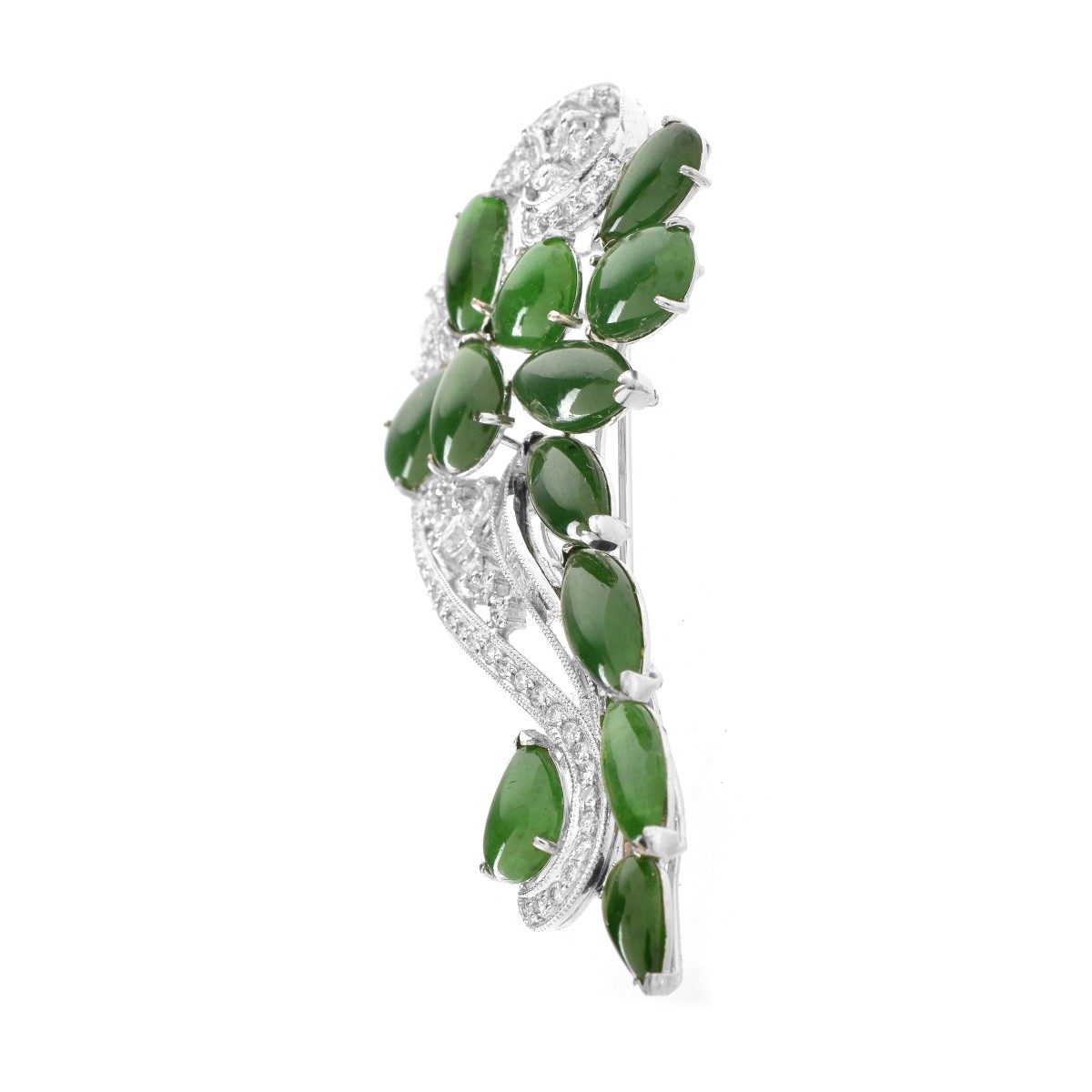 GIA Jadeite Jade, Diamond and 18K Brooch