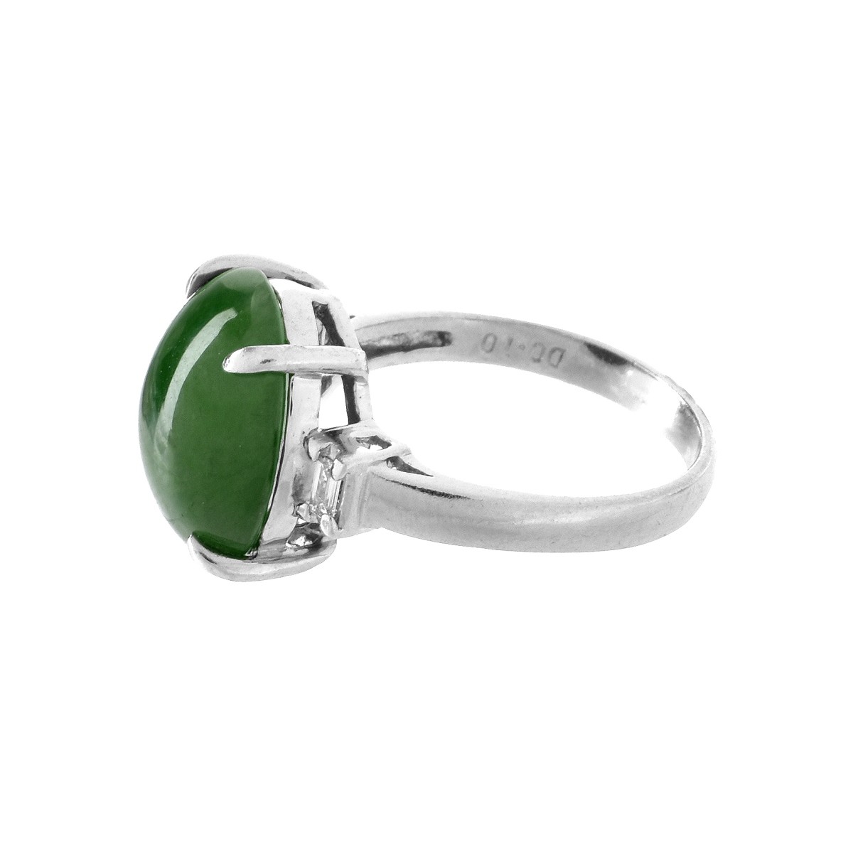 GIA Jadeite Jade, Diamond and Platinum Ring