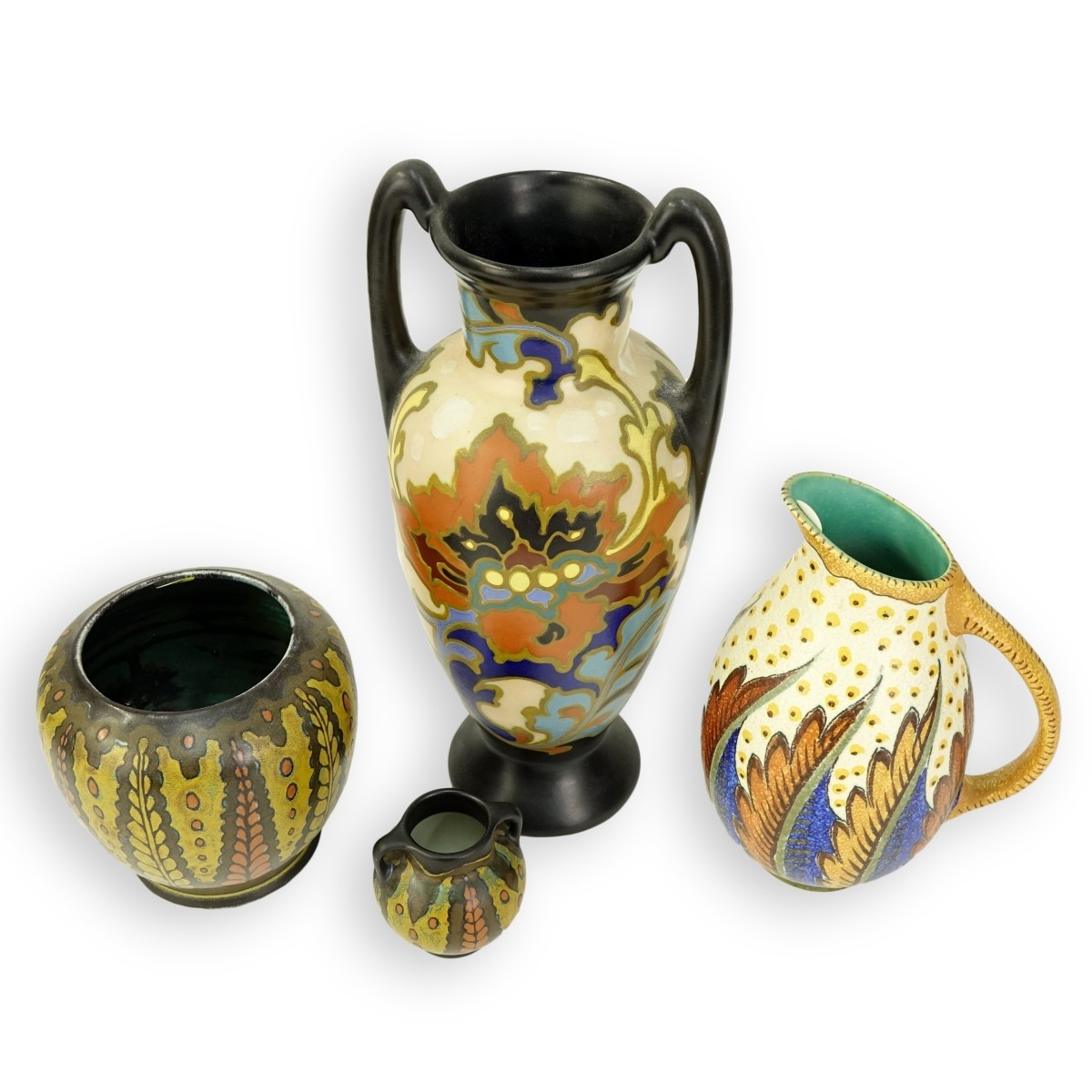 Four (4) Gouda Art Pottery Vases