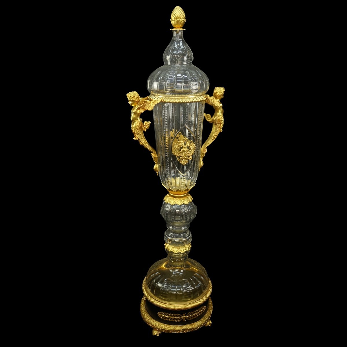 Large Russian Crystal and Bronze Urn