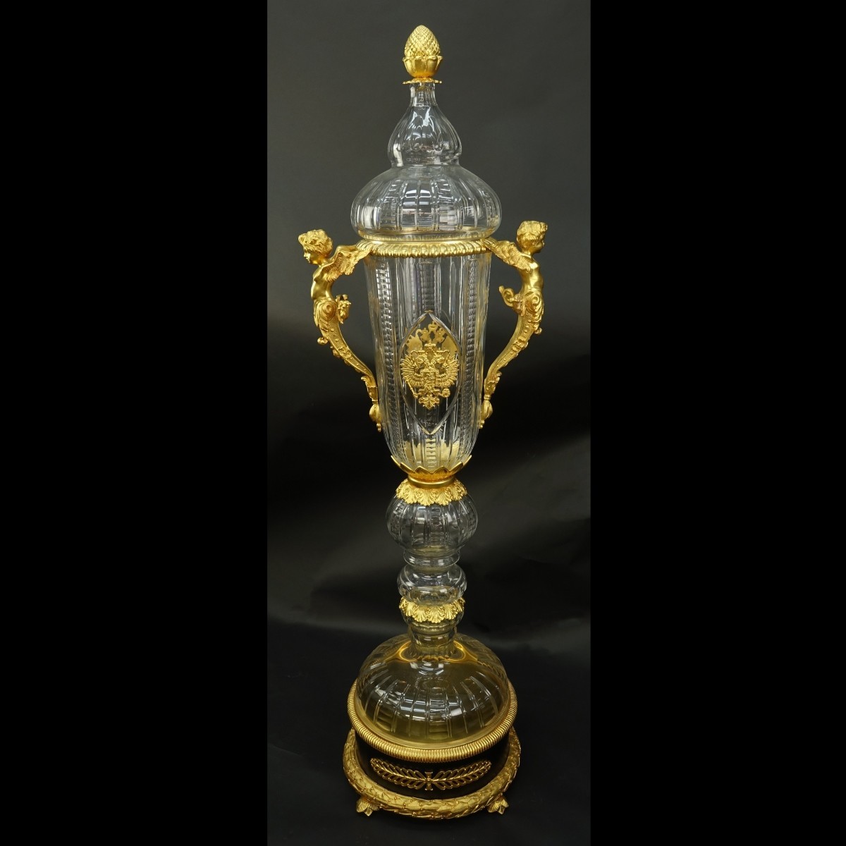 Large Russian Crystal and Bronze Urn