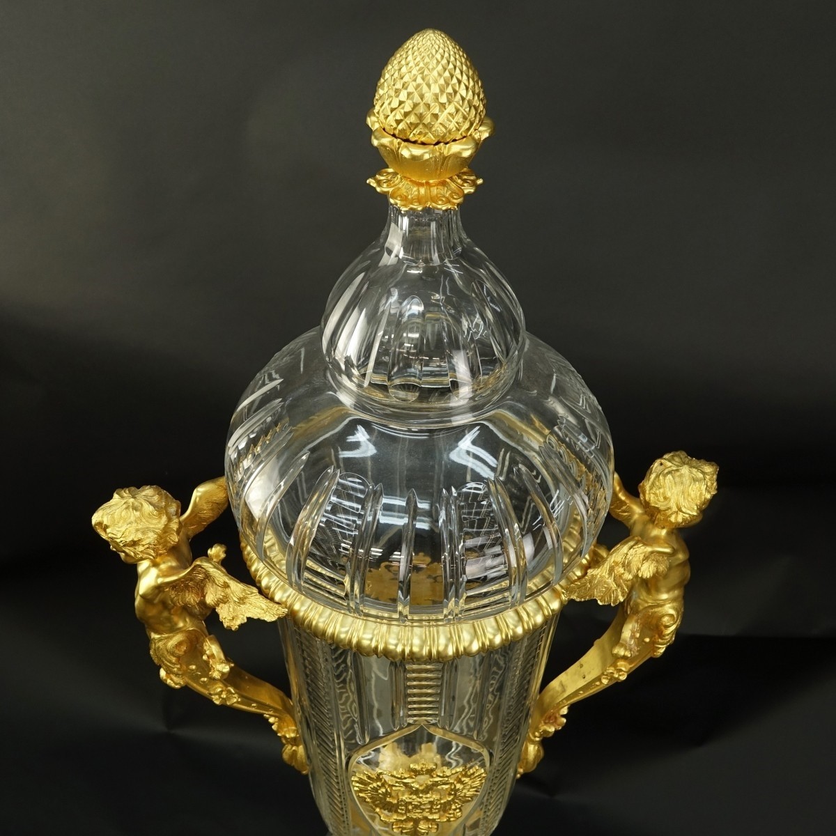 Large Russian Crystal and Bronze Urn