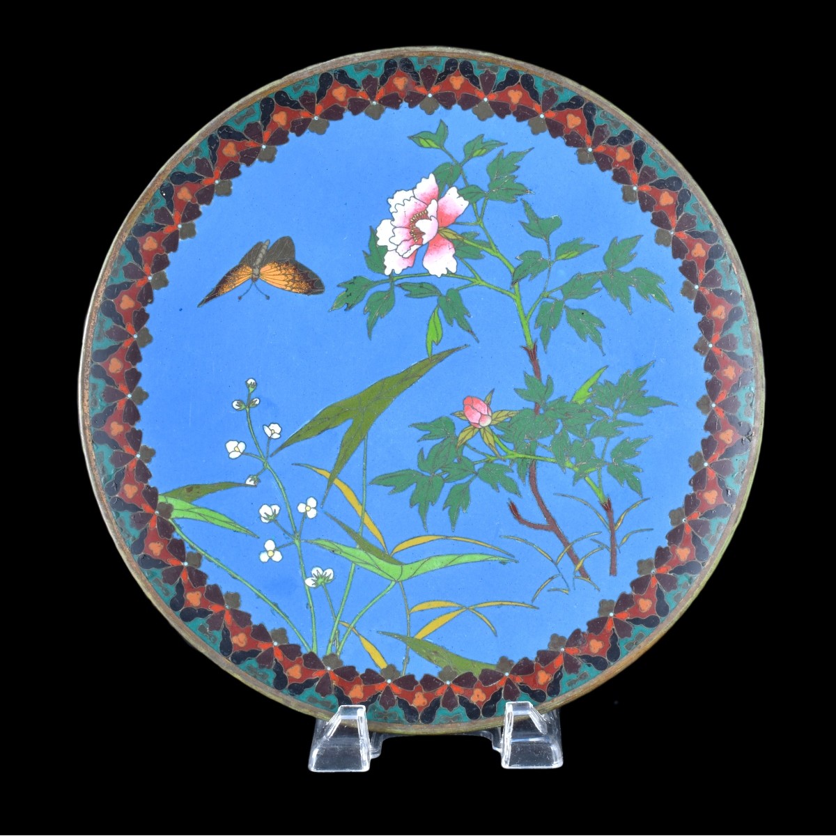 Chinese Cloisonne Charger Blue Ground