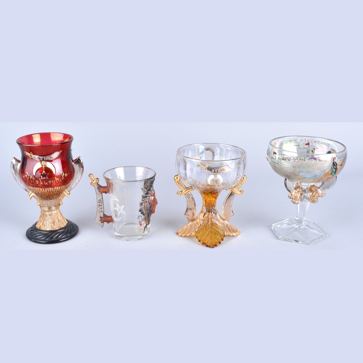 Four Antique Masonic Glassware