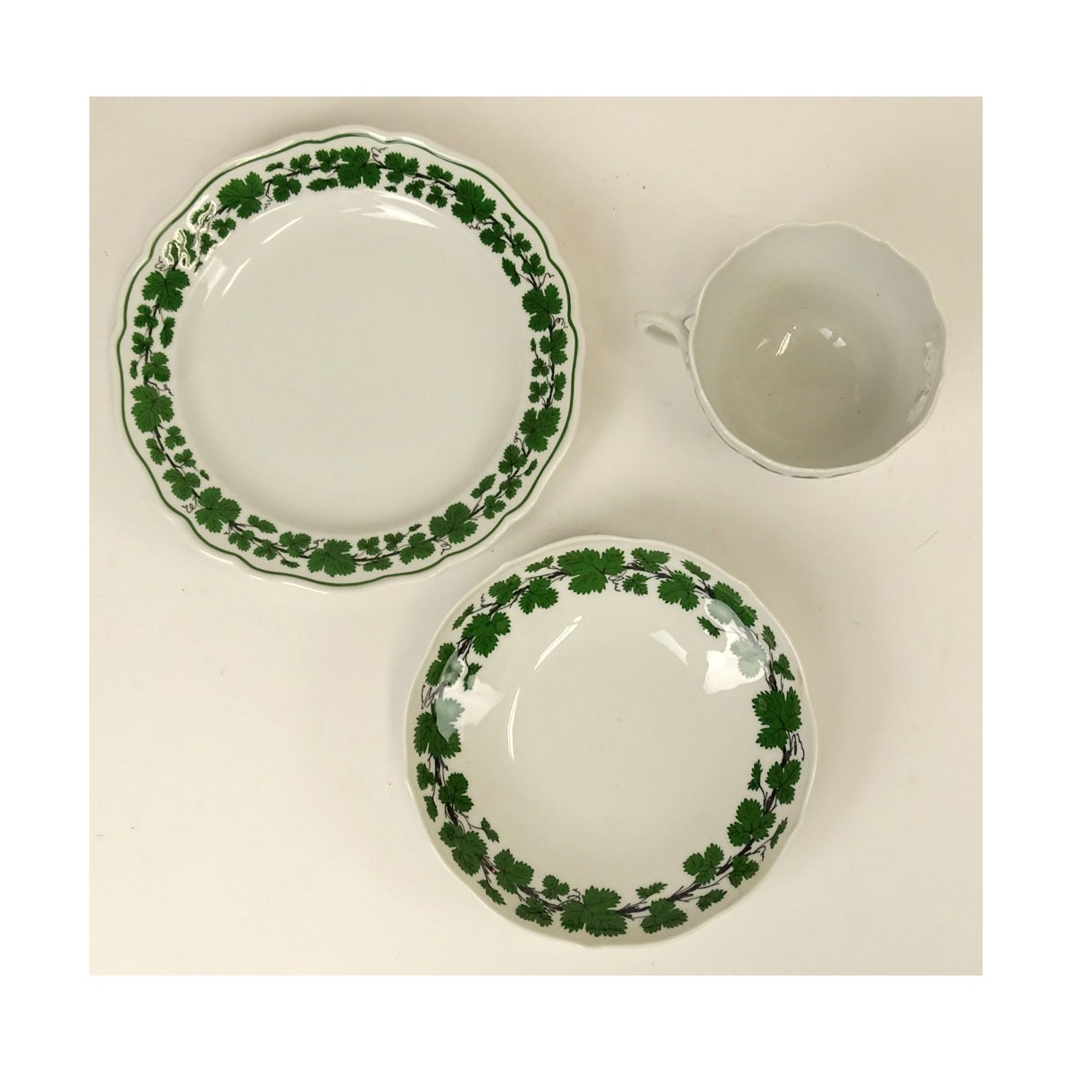 3 Pc Antique Meissen Green Vine