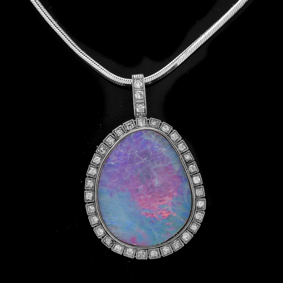 Black Opal and Diamond Pendant Necklace