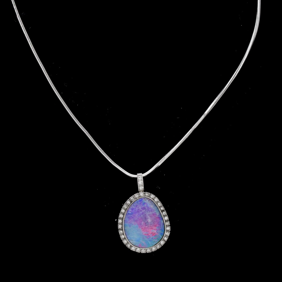 Black Opal and Diamond Pendant Necklace