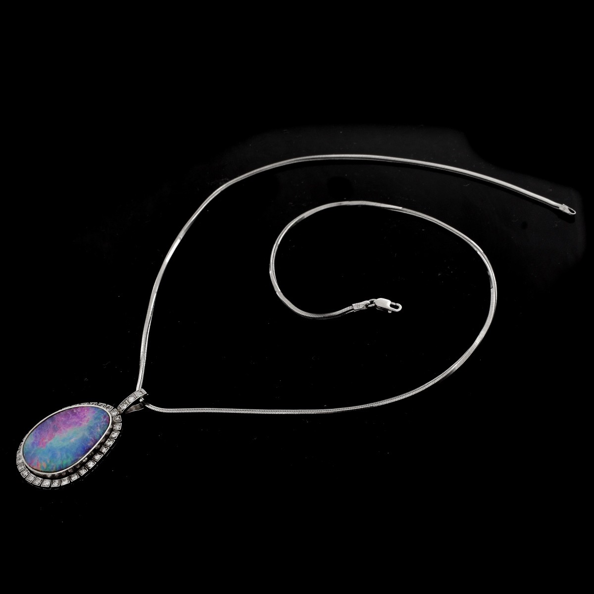 Black Opal and Diamond Pendant Necklace