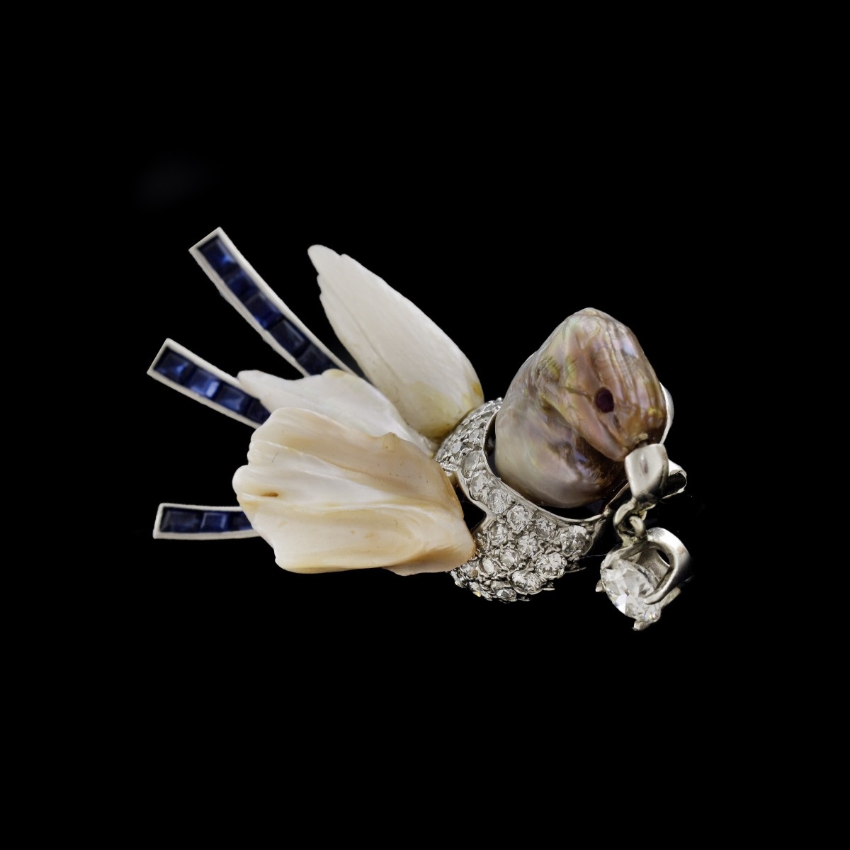 GIA Natural Baroque Pearl Bird Brooch