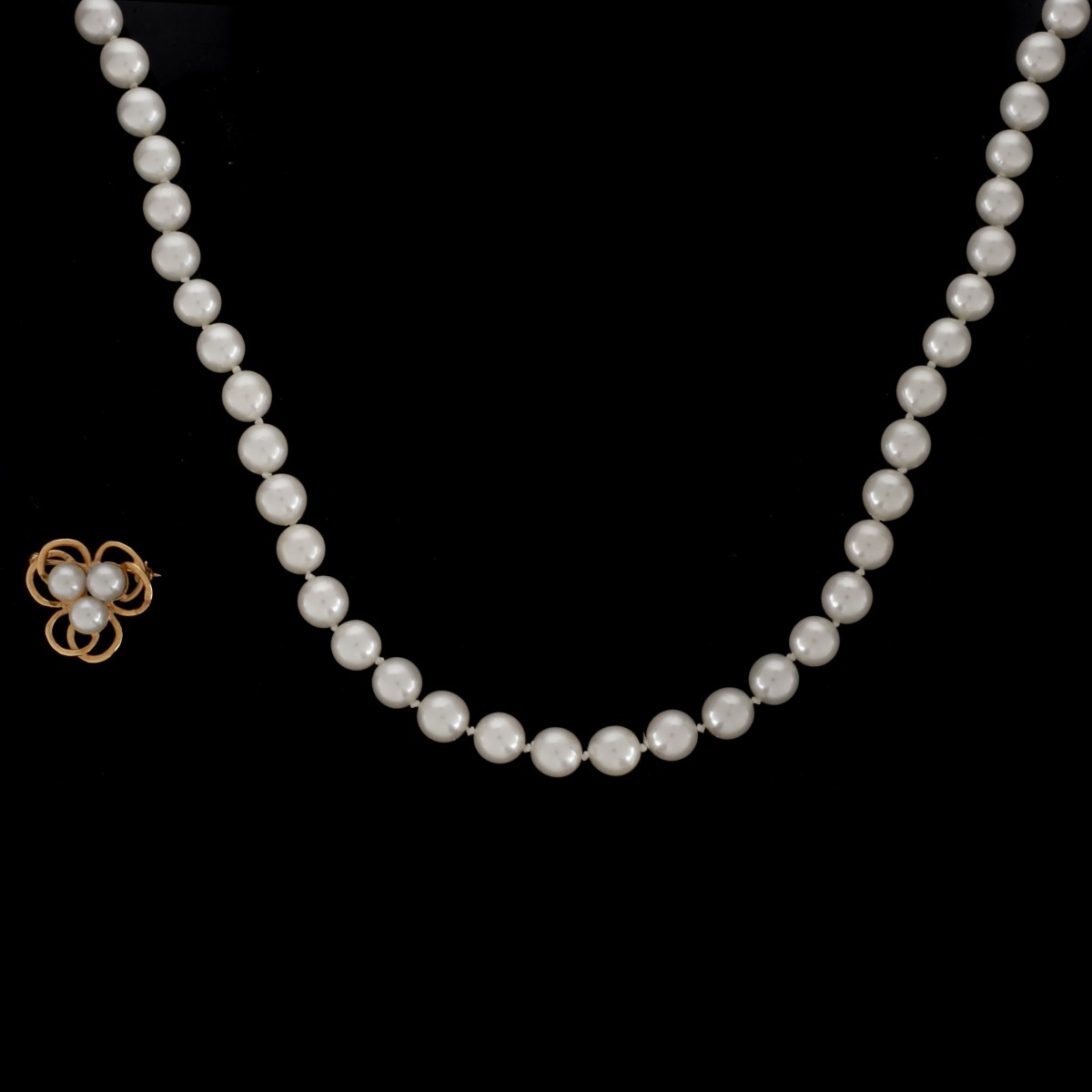 Single Strand Pearl and 14K Pin