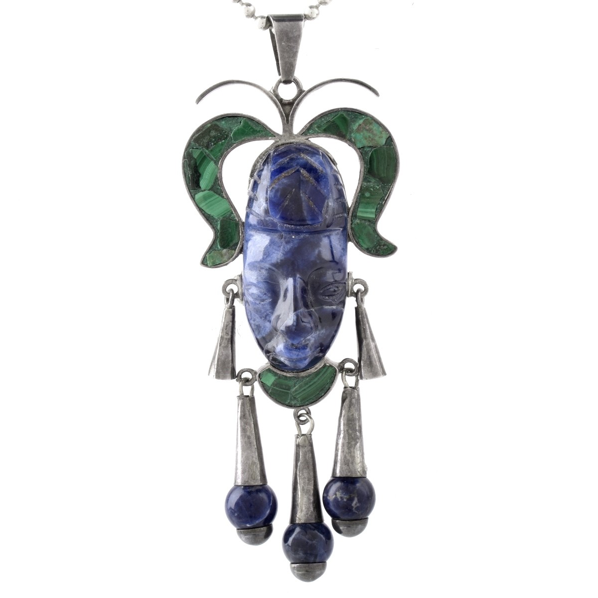 Mexican ACL Silver, Lapis and Malachite Pendant