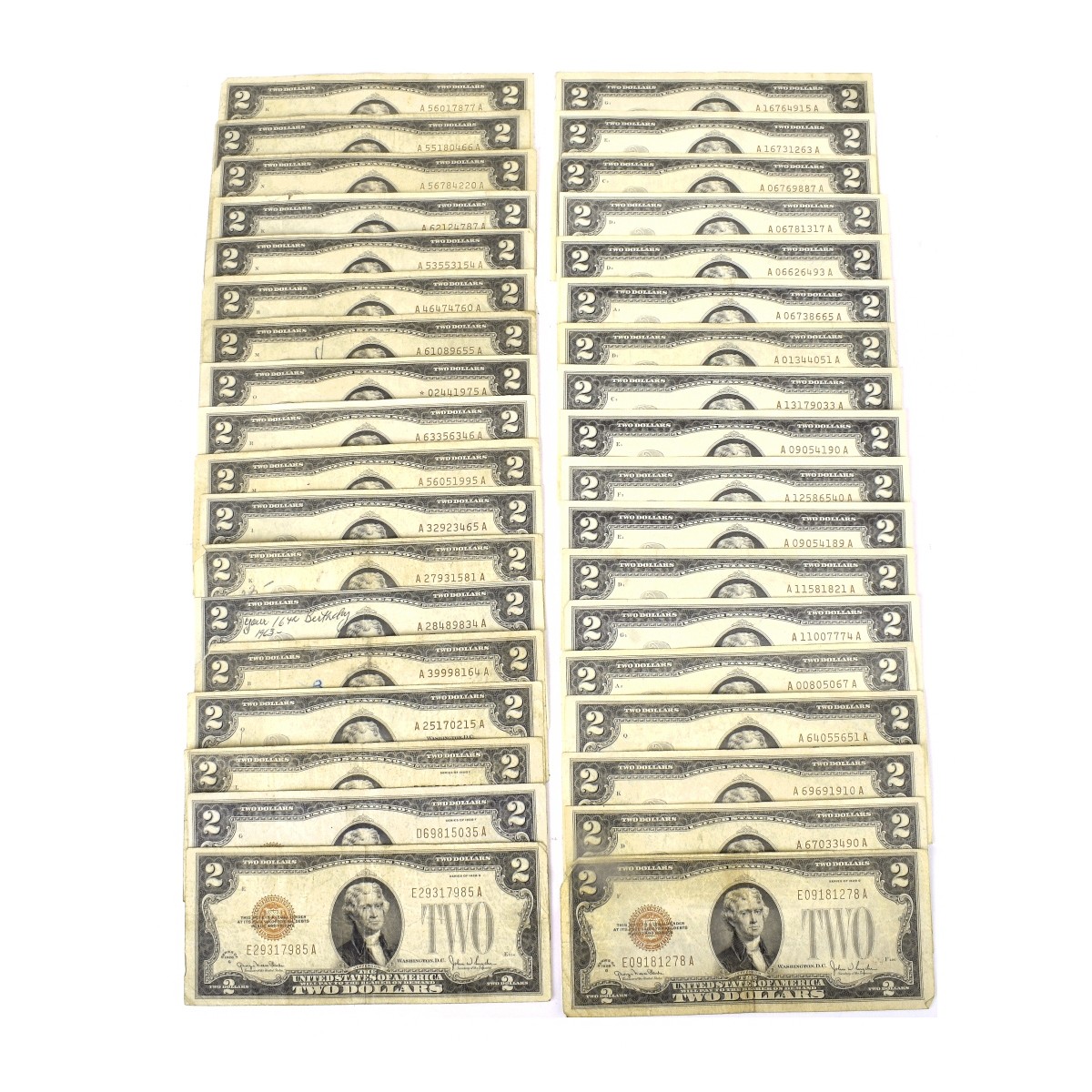 (36) US $2.00 Silver Certificates