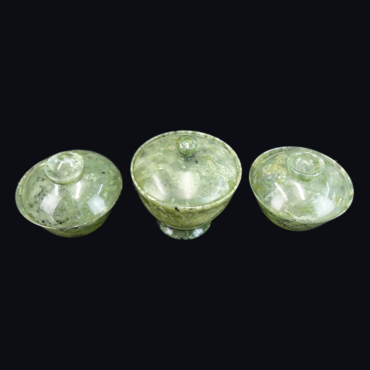 3 Chinese Jade Covered Bowls